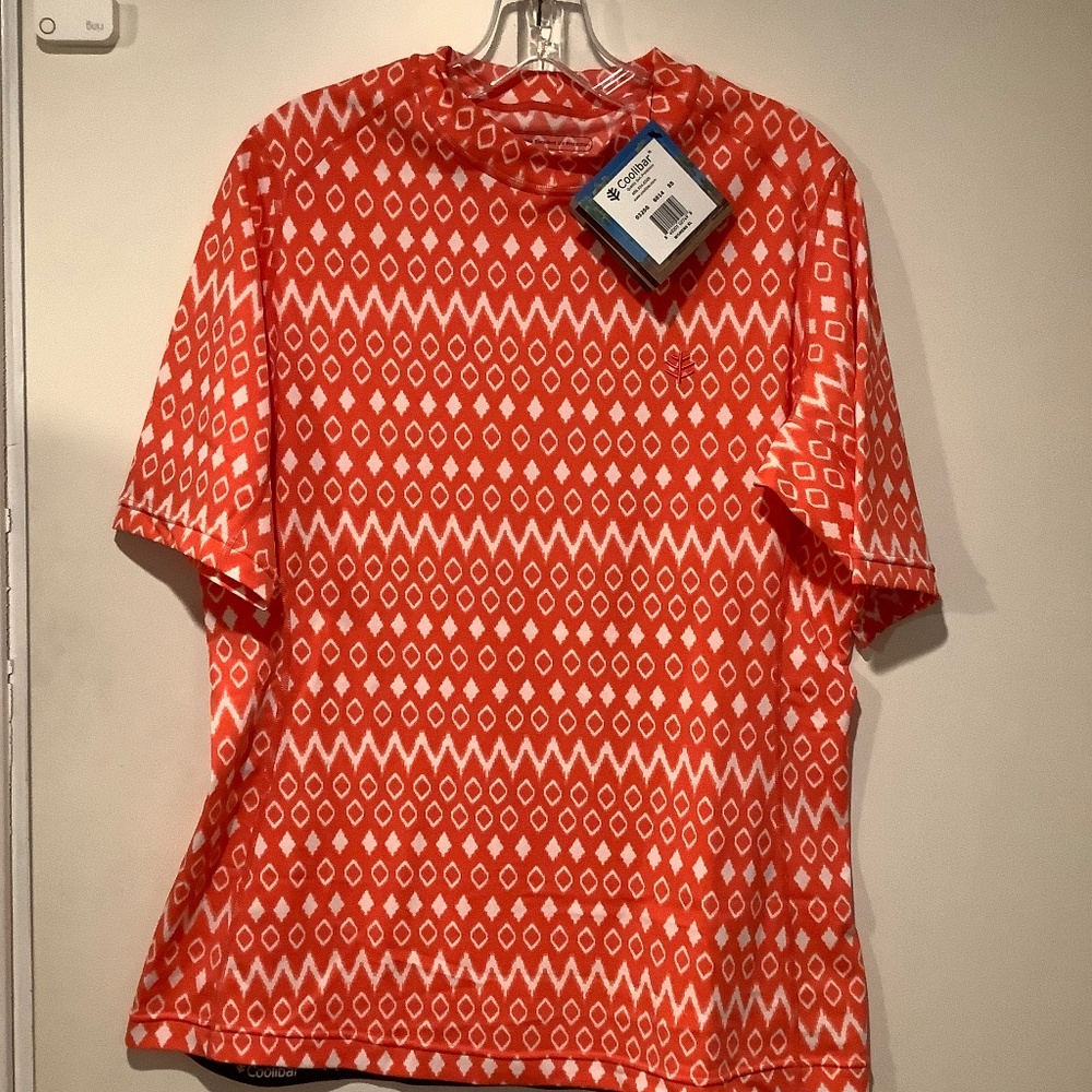 COOLIBAR Sun Protection You Wear, XL orange & white short sleeve swim shirt
